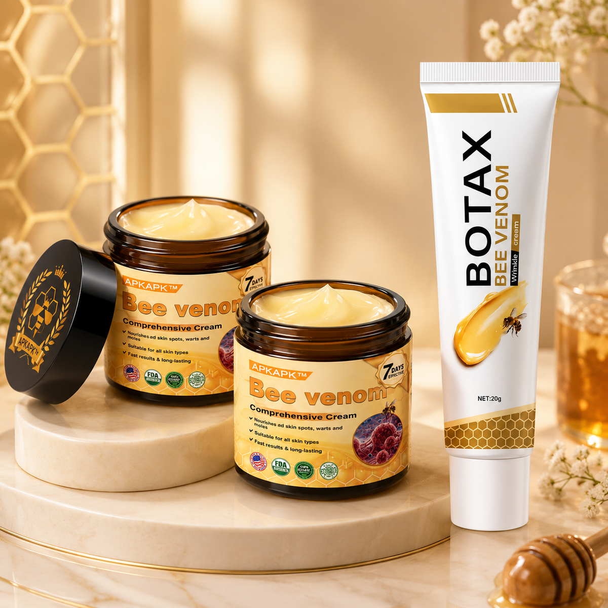 Kit Bee Venom Completo: 2 Corporais + 1 Creme Facial Bee Venom— Só Hoje